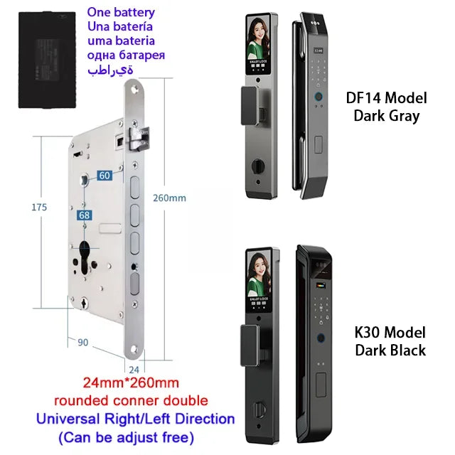Tuya APP Smart Life APP Control Voice Intercom Smart Lock 3D Face Recognition Fingerprint Password Smart Door Lock With Camera