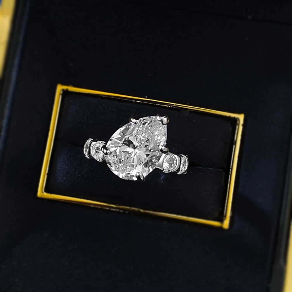 Wong Rain 925 Sterling Silver Pear Cut 10*14 MM Lab Sapphire High Carbon Diamond Gemstone Wedding Engagement Rings Fine Jewelry