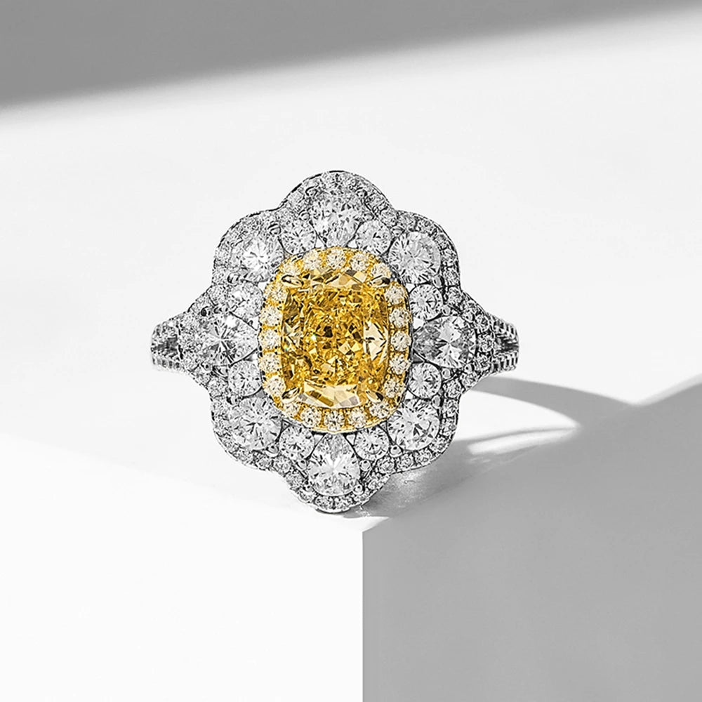 Wong Rain 925 Sterling Silver Crushed Ice Cut 6*8 MM Citrine High Carbon Diamond Gems Women Rings Fine Jewelry Anniversary Gifts