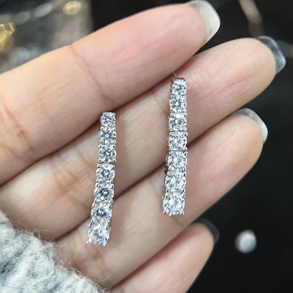 3-5mm Size Gradient Moissanite Drop Earrings for Women 925 Sterling Silver Long Tassel Diamond Stud Earring with Certificates