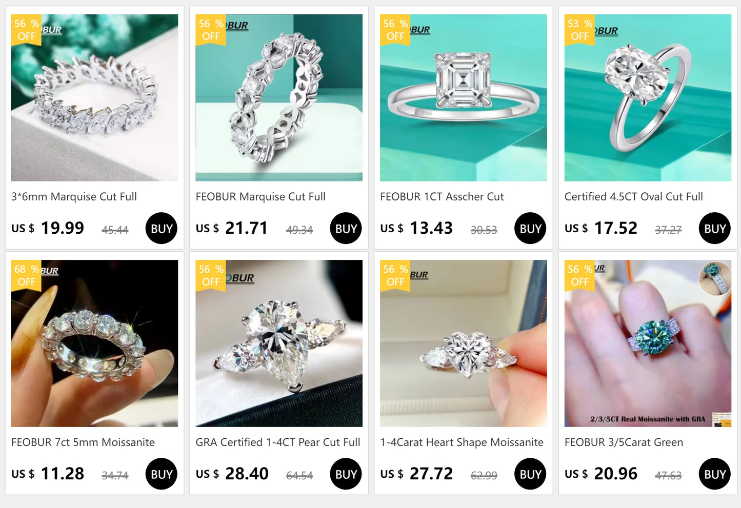 Certified 1CT Asscher Cut Moissanite Ring for Women 100% 925 Sterling Silver Lab Grown Diamond Engagement Wedding Band Jewelry
