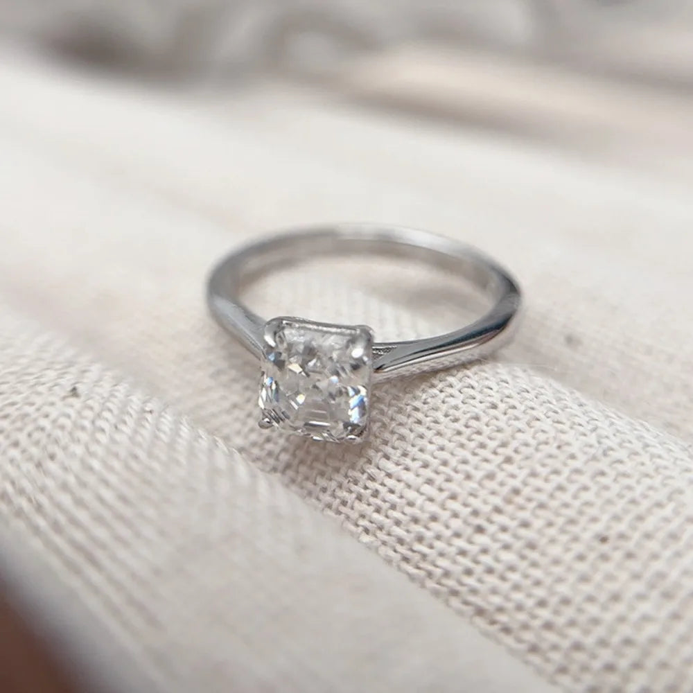 Certified 1CT Asscher Cut Moissanite Ring for Women 100% 925 Sterling Silver Lab Grown Diamond Engagement Wedding Band Jewelry