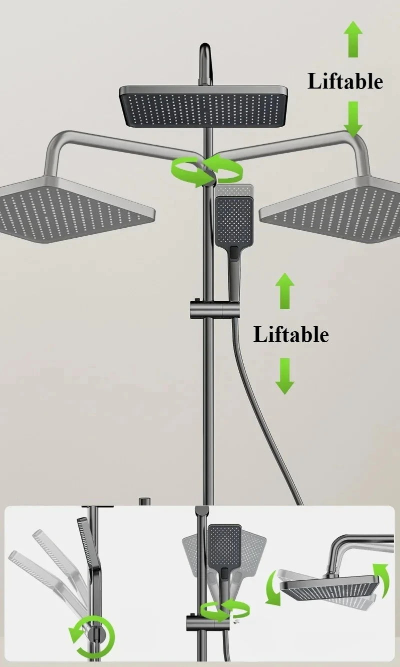 Bathroom Piano Key 4 Ways Water Outlet Luxury Shower Set LED Light Smart Temperature Display Rainlfall Shower Faucet System
