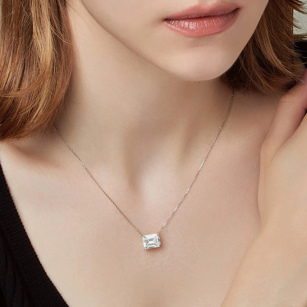 1/2/5carat Emerald Cut Moissanite Pendant Necklaces for Women 925 Silver Plated 18k Gold Rectangle Solitaire Diamond Neckchain
