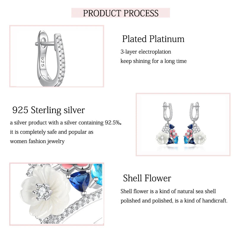 LAYA Earrings For Women White Shell Flower Shining Zircon Handmade Enamel Engagement Romantic Wedding Trendy Party Fine Jewelry
