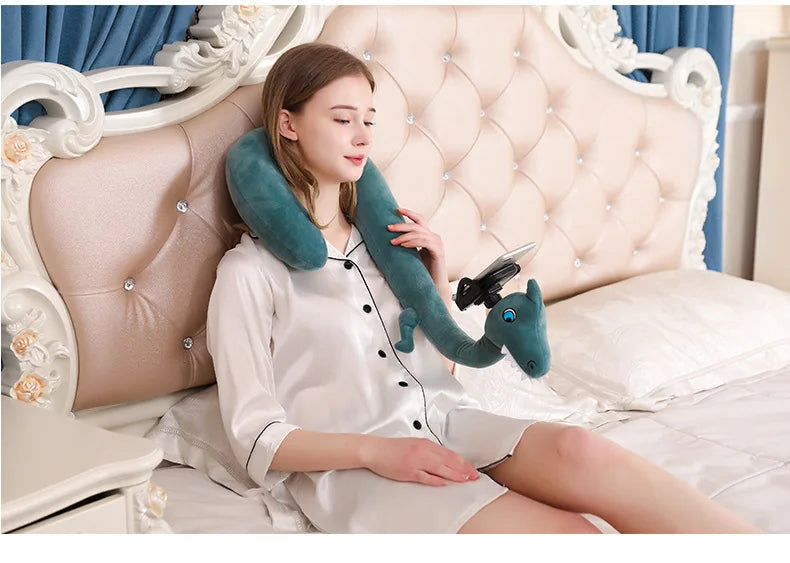 2 In 1 U-shaped Pillow 360 ° Mobile Phone Stand Animal Memory Foam Neck Pillow Travel Home Accessories Comfortable Pillows