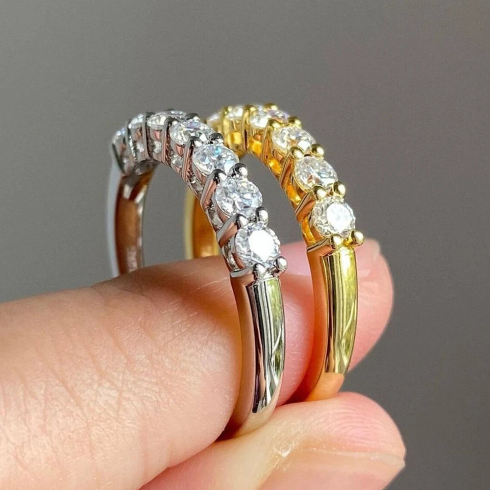 Houtros 3mm Moissanite Rings for Women S925 Silver 7 Stone Engagement Wedding Sparkling Diamond Ring Fine Jewelry Gift