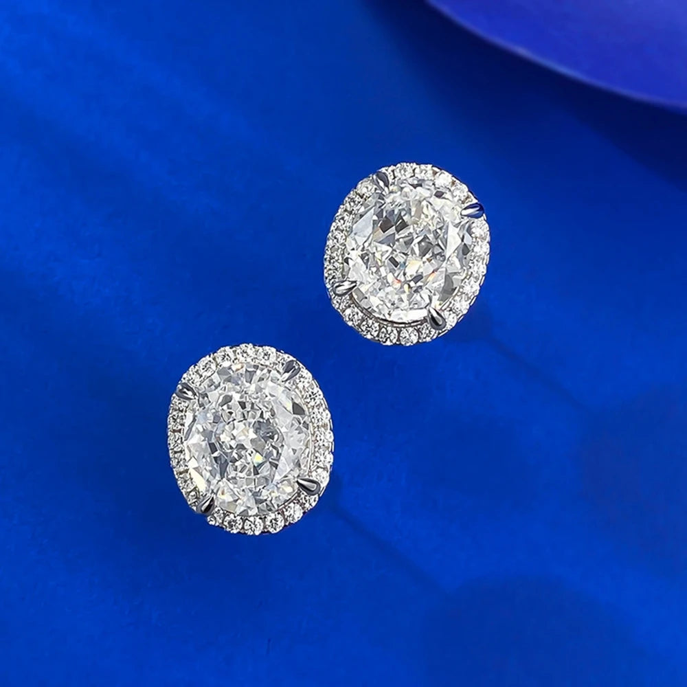 Wong Rain Real 925 Sterling Silver Oval Cut 10*12 MM G Color Lab Sapphire Gemstone Ear Studs Earrings Fine Jewelry Wholesale