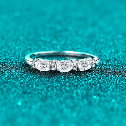 NeeTim Oval Cut Full Moissanite Ring for Women 925 Sterling Silver with White Gold Plated Lab Diamond Wedding Gemstone Rings