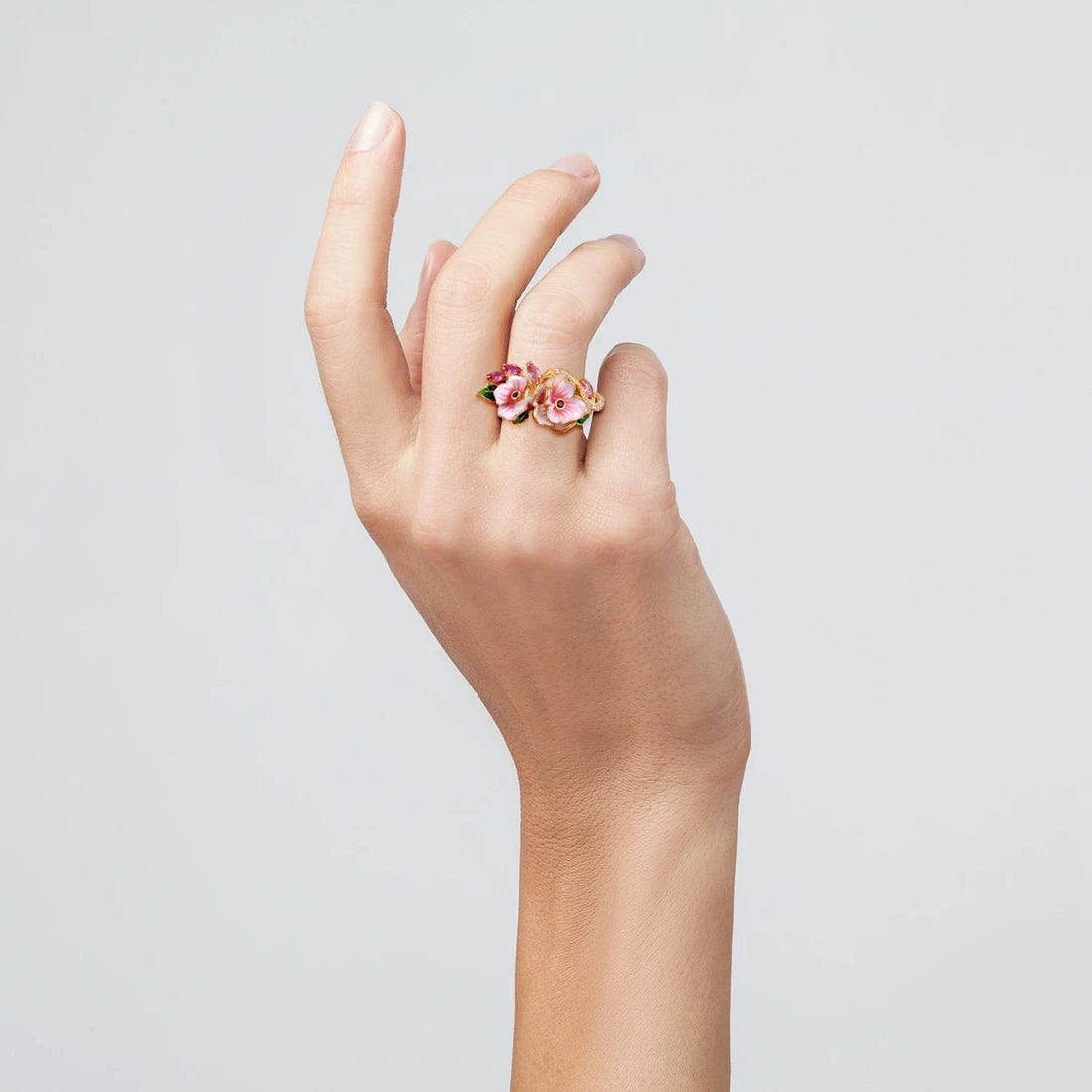SANTUZZA Genuine 925 Sterling Silver Rings For Women Red Pink Stones White CZ Handmade Enamel Flower Ring Delicate Fine Jewelry