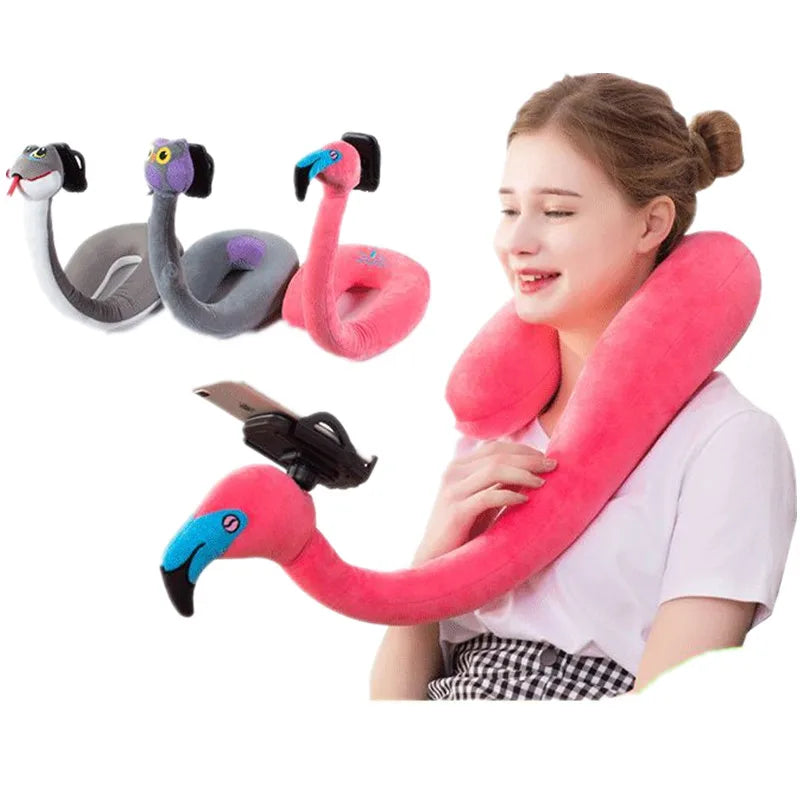 2 In 1 U-shaped Pillow 360 ° Mobile Phone Stand Animal Memory Foam Neck Pillow Travel Home Accessories Comfortable Pillows