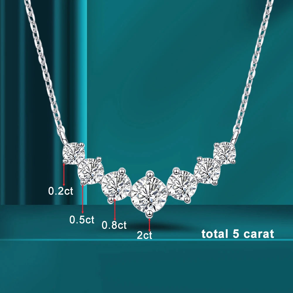 Smile Shape All Moissanite Pendant Necklace for Women 7-stone D Color Diamond Neck Chain S925 Sterling Silver Fine Jewelry