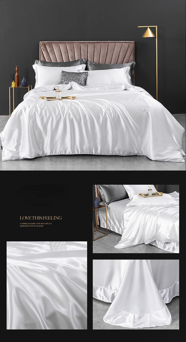 100% Pure Silk Bedding Sets High End Quilt Bed Cover Set Duvet Cover Bedsheet Pillowcases 4pcs Natural Luxury Bedcloth Sets