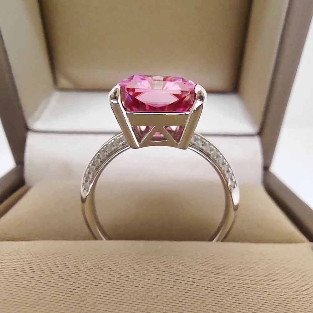 Luomansi Temperament Fine Ring 8x10MM 5CT Pink Cut Moissanite GRA Certificate Solid 925 Silver Premium Jewelry Anniversary Pair