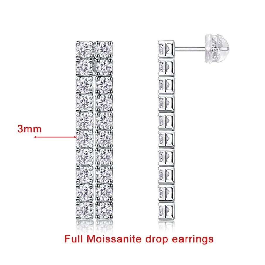3-5mm Size Gradient Moissanite Drop Earrings for Women 925 Sterling Silver Long Tassel Diamond Stud Earring with Certificates