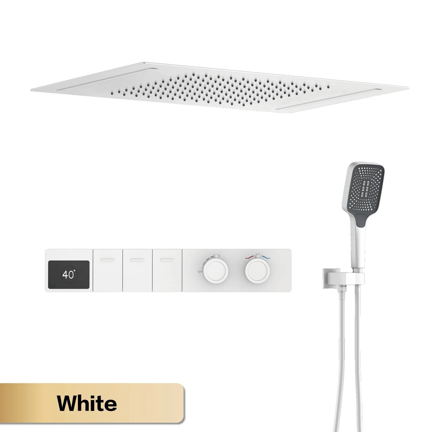 Luxury brass gun gray ceiling constant temperature shower system LED digital display hot and cold water embedded bathroom faucet