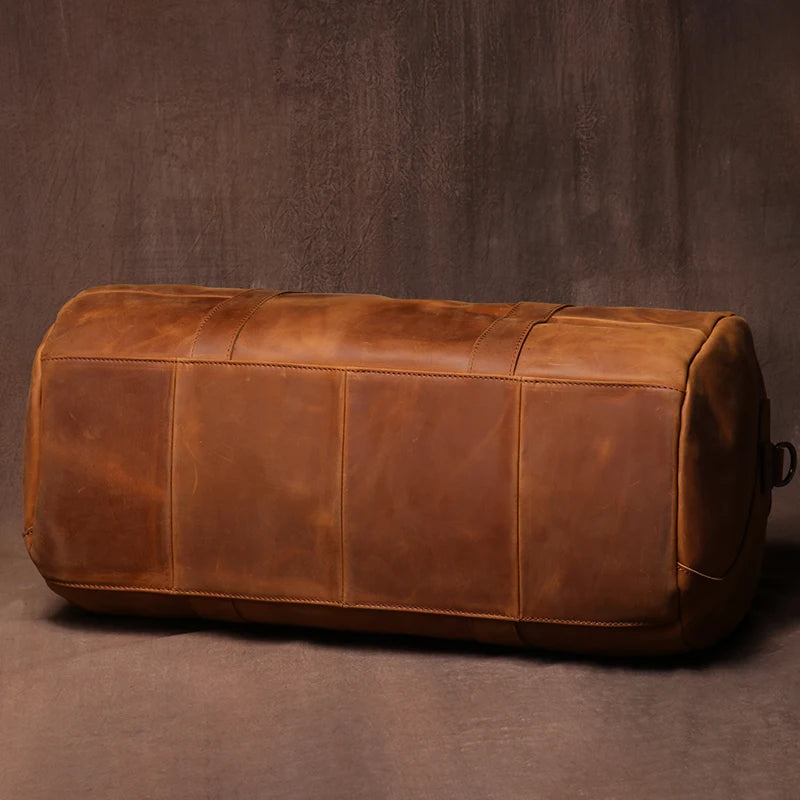 GURO Vintage Crazy Horse Cowhide Travel Bag Men's Real Leather Handbag Casual Weekend Camping Luggage Bag Daily Gym Shoulder Bag
