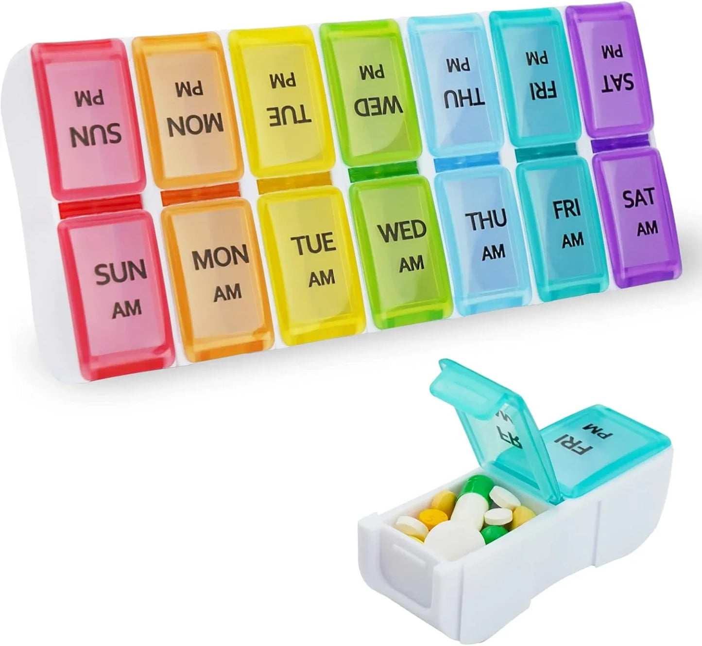 Weekly Portable Travel Pill Cases Box 7 Days Organizer 14 Grids Pills Container Storage Tablets Drug Vitamins Medicine Fish Oils