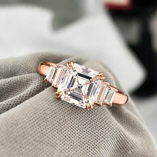 BXINY 4CT Asscher Cut All Moissanite Ring 100% S925 Silver Baguette Diamond Wedding Band for Women Gift Jewelry With Certificate