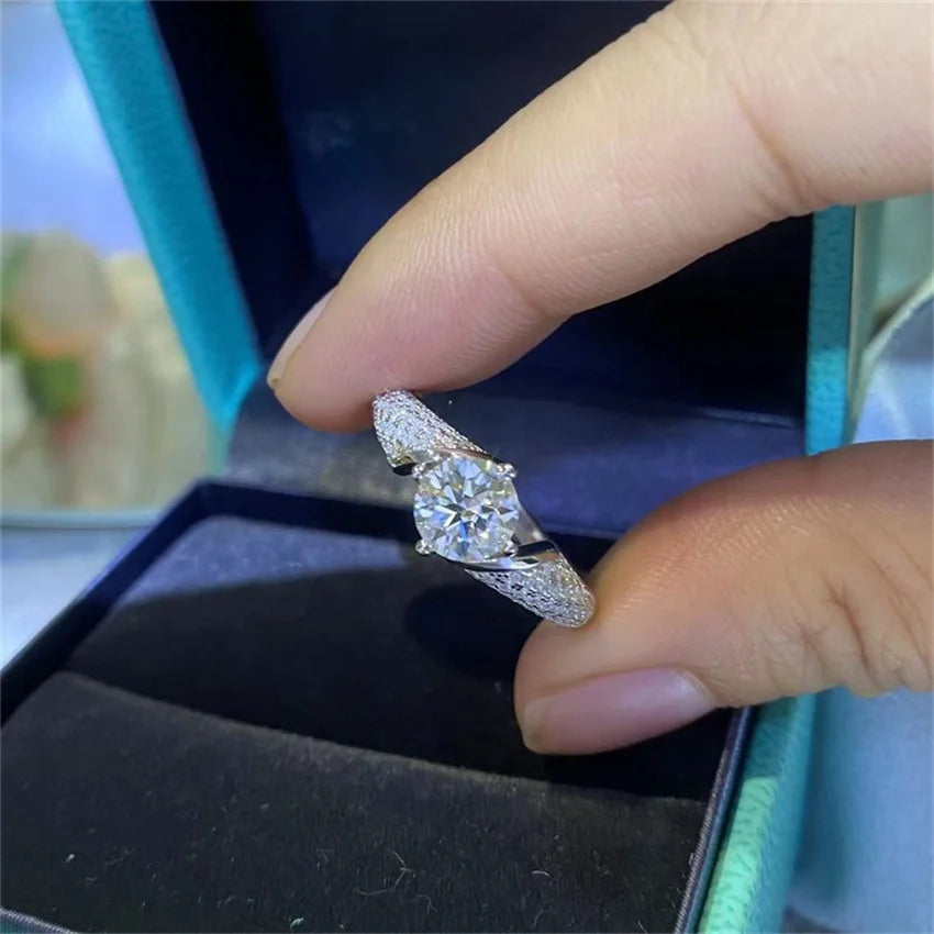 Tbestone Real Moissanite Diamond Ring D Color 1 CT925 Sterling Silver Fully Set Gemstones Beautiful Wedding Gift for Women