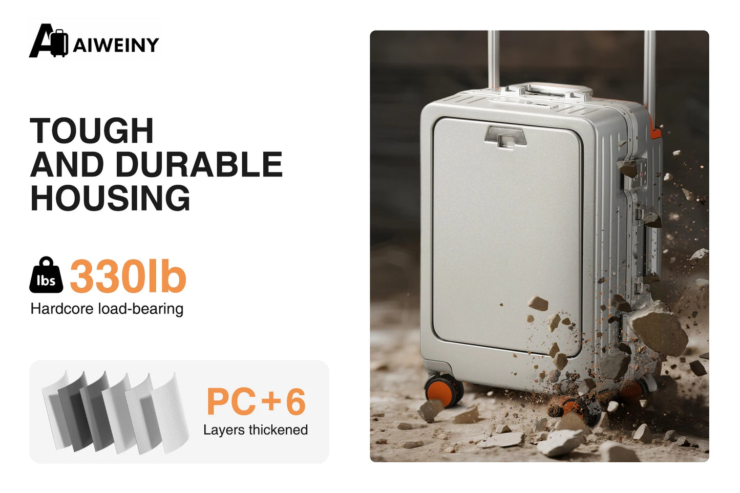 AIWEINY Luggage , PC Hard Shell Aluminum Framed Suitcase for Violent Loading and Unloading with TSA Lock, Airline Approved, 20“