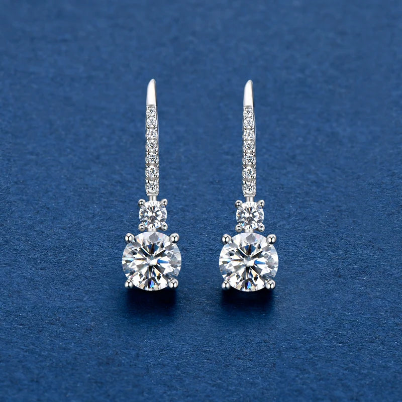 IOGOU 6.5mm 1.0Carat D Color Moissanite Diamond Drop Hook Earrings 925 Sterling Silver Engagement Wedding Jewelry Gift for Women