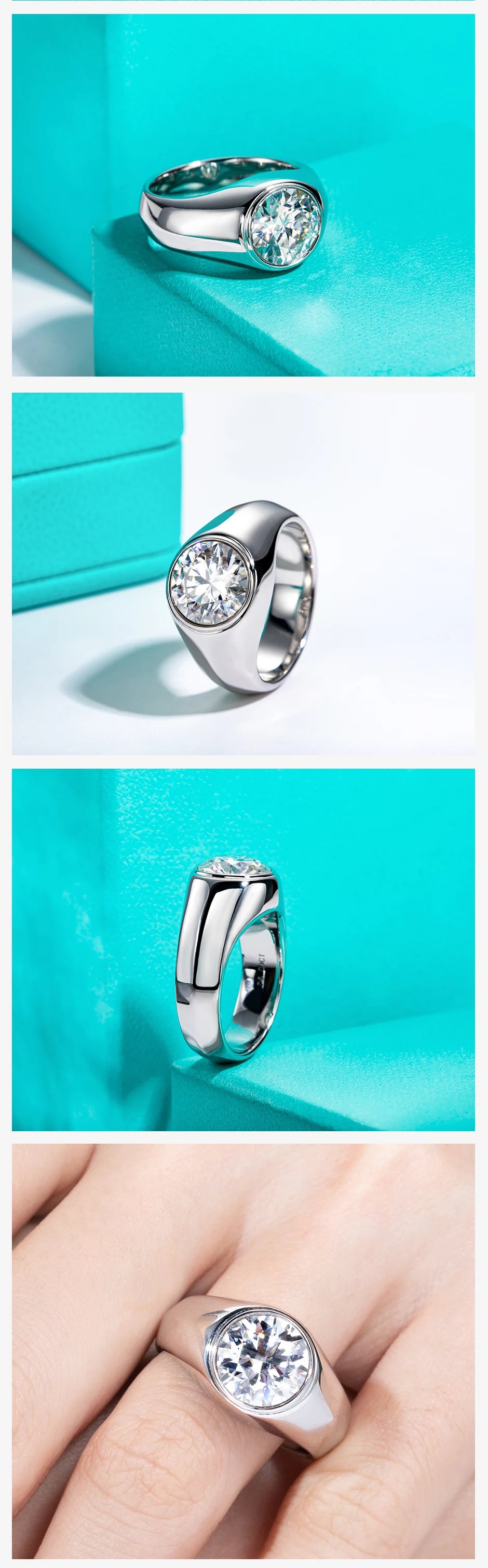 AnuJewel 4ct D Color Moissanite Men Rings 18K Gold Plated Silver Engagement Bezel Rings For Men Factory Jewelry Wholesale