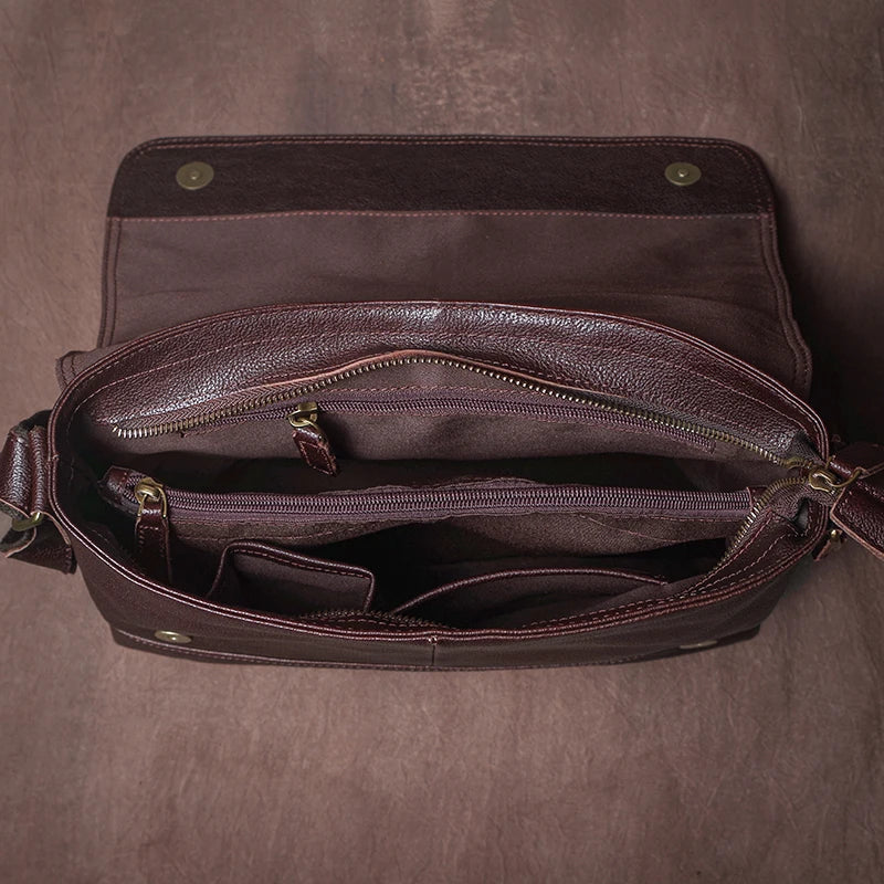 Luxury Design Genuine Leather Shoulder Bag Men's Business Briefcase Natural Cowhide Retro Crossbody Daily Commuter Messenger Bag