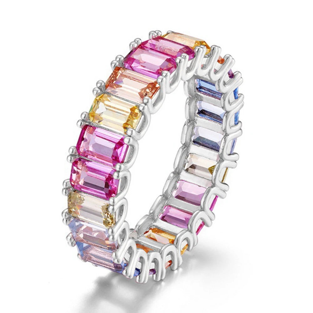 Wong Rain Solid 925 Sterling Silver 3*5 MM Lab Sapphire Gemstone Colorful Row Ring for Women Fine Jewelry Wedding Band Wholesale