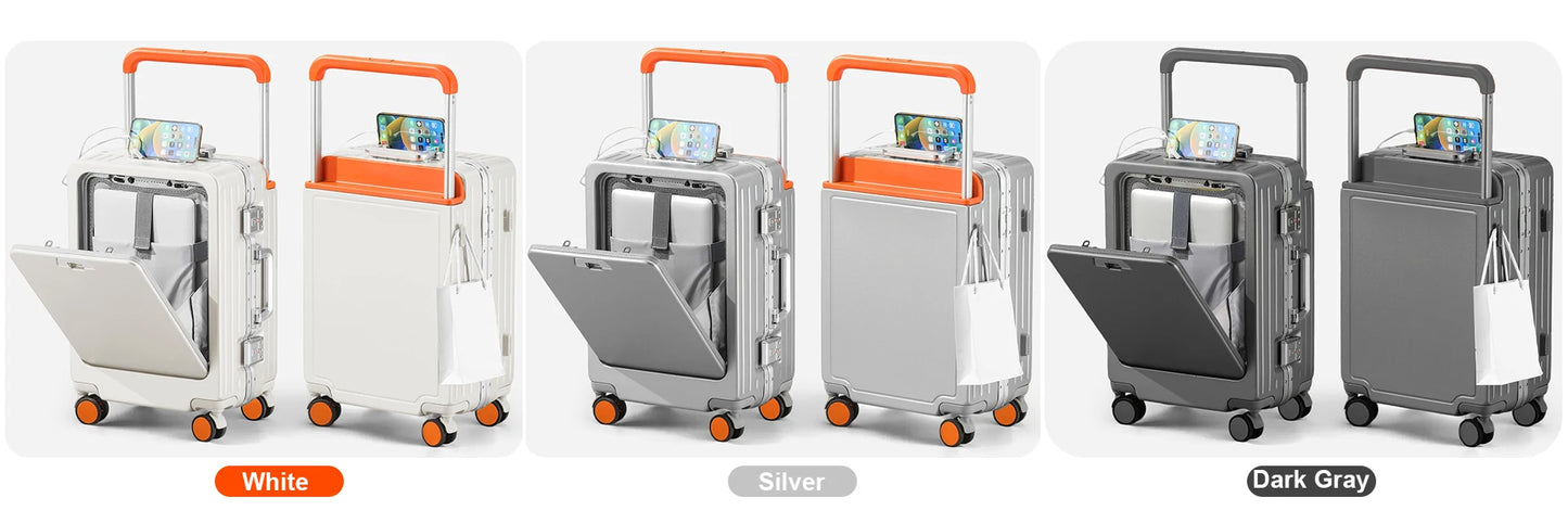 AIWEINY Luggage , PC Hard Shell Aluminum Framed Suitcase for Violent Loading and Unloading with TSA Lock, Airline Approved, 20“