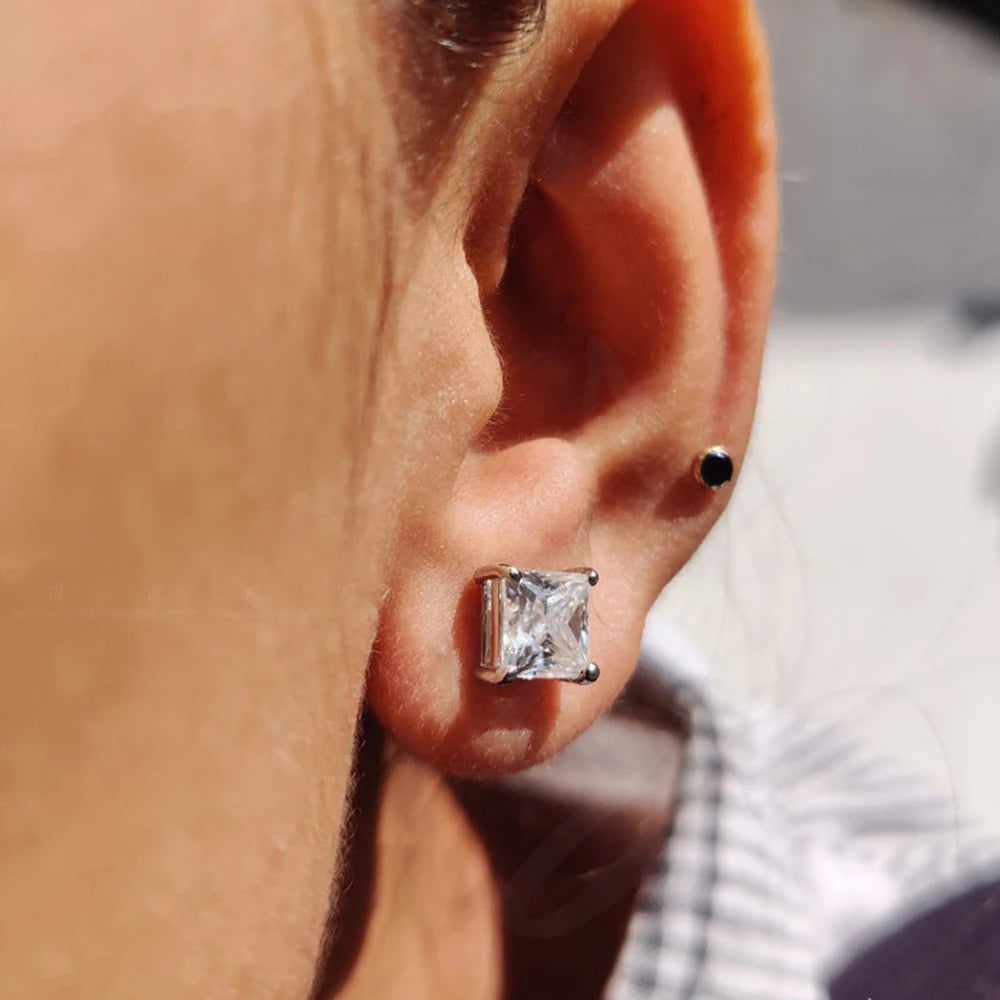 2Carat Princess Cut Moissanite Stud Earrings for Women Men 925 Sterling Silver Square Lab Diamond Classic Ear Studs Jewelry Gift