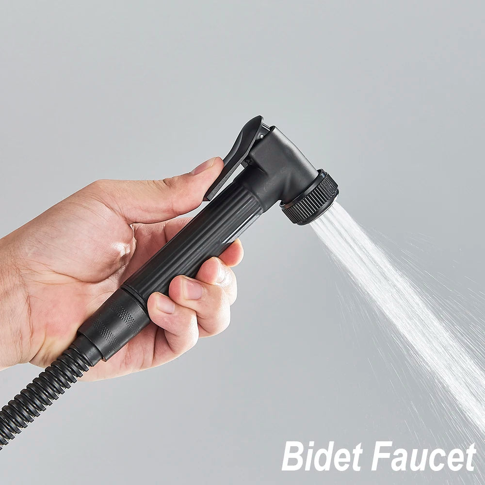 Black Thermostatic LCD Shower Faucet Set Temperature Display Rainfall Bathtub Tap With Bathroom Shelf Electricity By Water