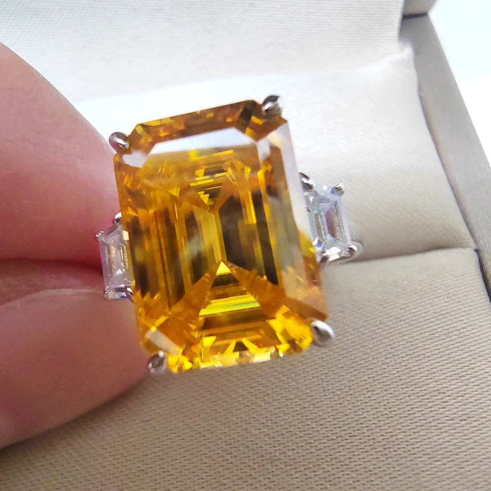 10.0ct Yellow Moissanite Ring women 10x14MM Emerald Cut Laboratory Diamond Ring Anniversary Jewelry S925 Silver GRA Certificate