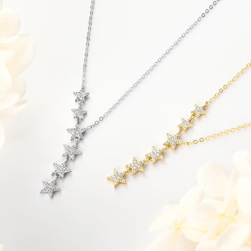 1.2mm&1mm&0.8mm Round Full Moissanite Diamond Y Shape Star Necklace for Women Real Silver 925 Charm Necklace Unique Jewelry Gift