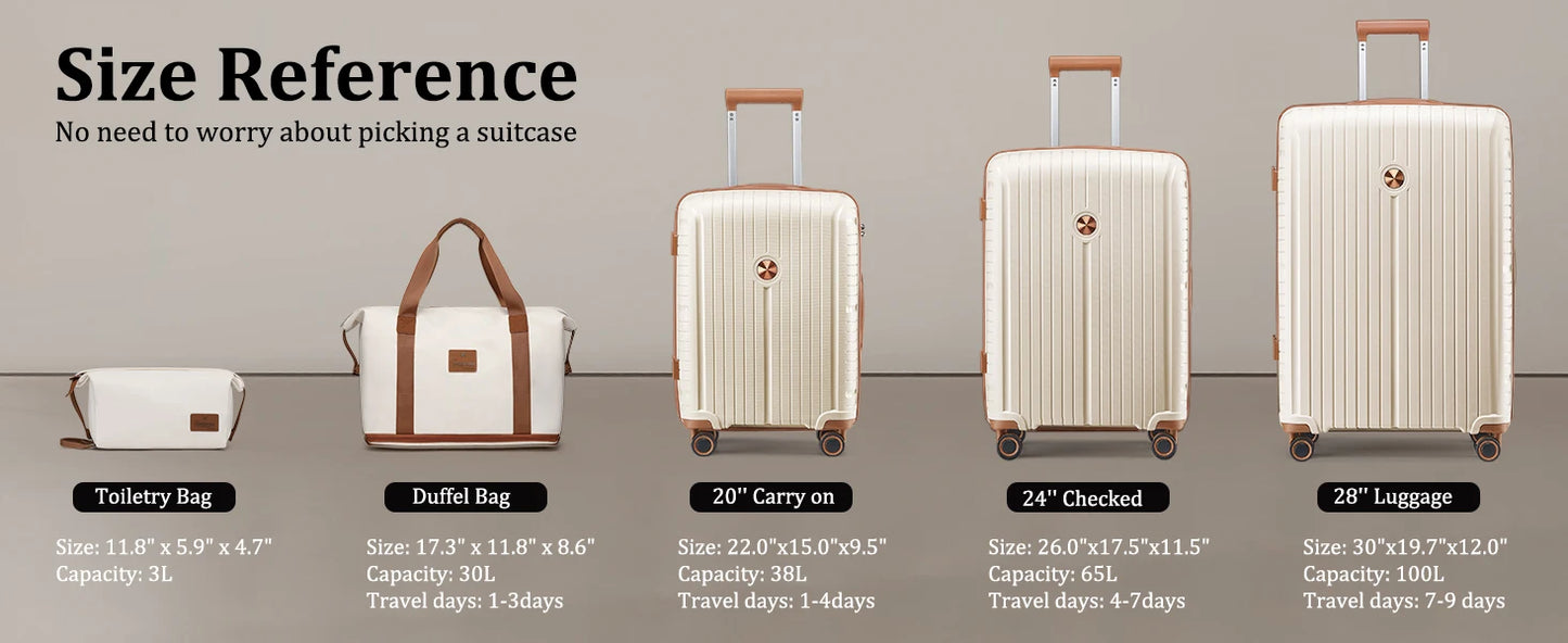 PP Hard Shell Lightweight Durable Luggage Sets, Travel Suitcase with Duffel Bag and Toiletry Bag, TSA Lock, Spinner Wheels
