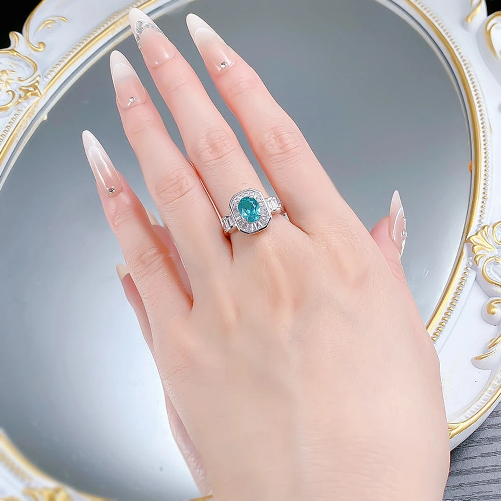 Wong Rain Vintage 925 Sterling Silver Oval Cut 6*8 MM Paraiba Tourmaline Gemstone Ring for Women Fine Jewelry Anniversary Gifts