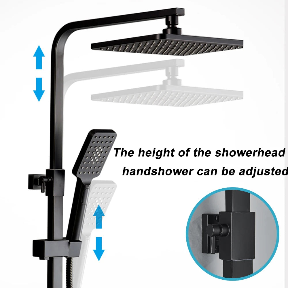 Black Thermostatic LCD Shower Faucet Set Temperature Display Rainfall Bathtub Tap With Bathroom Shelf Electricity By Water
