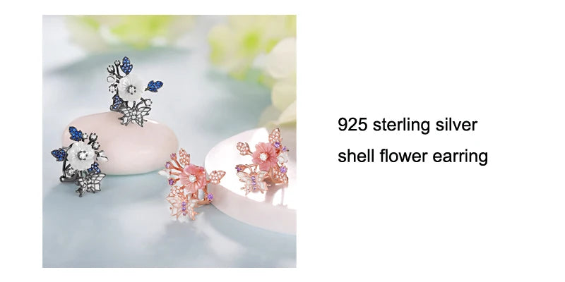Laya Ring For Women High Quality Zircon Natural Shell Flower Butterfly Enamel 925 Sterling Silver Anillos Fashion Jewelry