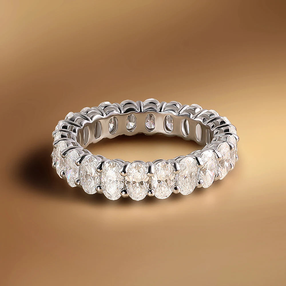 0.3 Carat Oval Cut Moissanite Eternity Rings with Certificate Half/Full Diamond Wedding Band for Women 925 Silver Stacking Ring