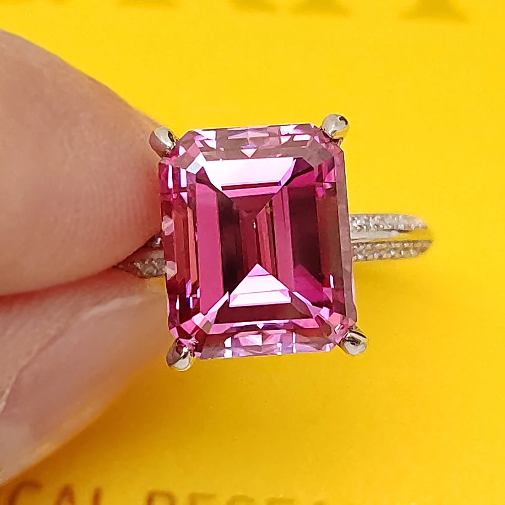 Luomansi Temperament Fine Ring 8x10MM 5CT Pink Cut Moissanite GRA Certificate Solid 925 Silver Premium Jewelry Anniversary Pair