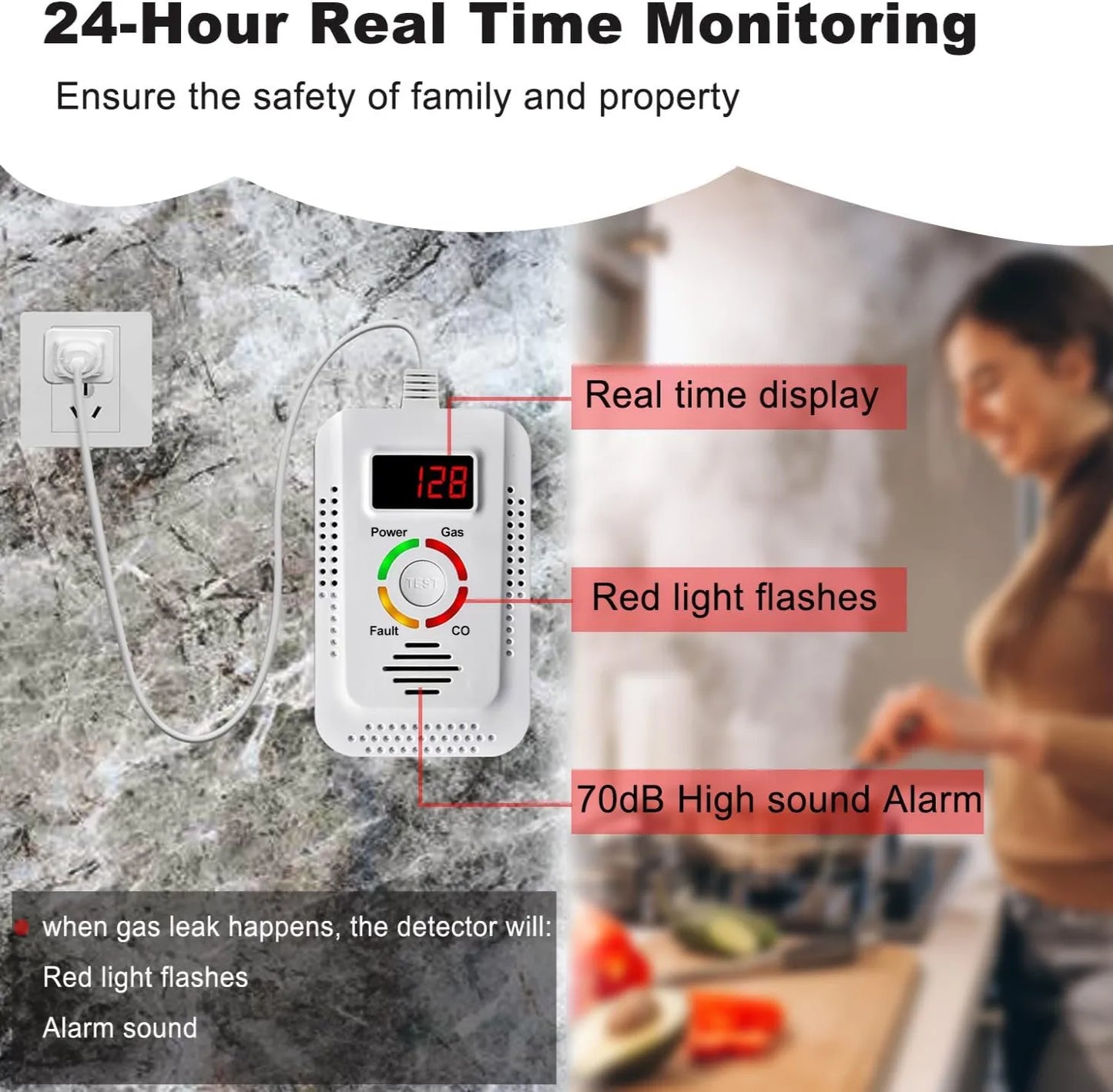 2 in1 Natural Gas Detector And Carbon Monoxide CO Detector, Combustible Gas Leak Detector Monitor For Co, Lng, Lpg, Methane