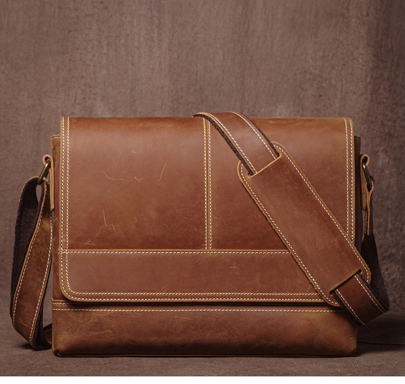 Luxury Design Genuine Leather Shoulder Bag Men's Business Briefcase Natural Cowhide Retro Crossbody Daily Commuter Messenger Bag