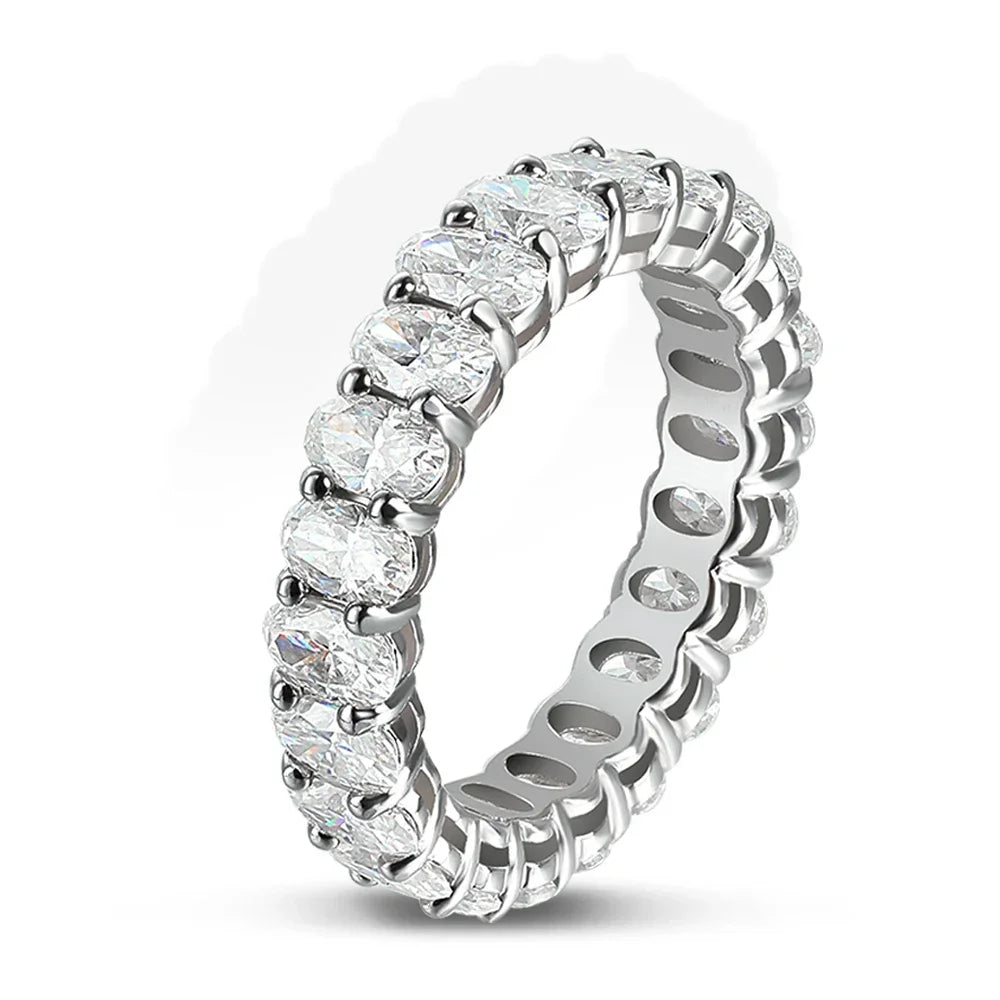 0.3 Carat Oval Cut Moissanite Eternity Rings with Certificate Half/Full Diamond Wedding Band for Women 925 Silver Stacking Ring