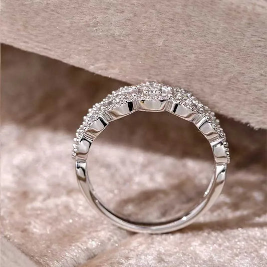 BXINY Moissanite Ring 925 Sterling Silver For Women Lace Wedding Band Lab Diamond Hollowed-out Row Rings Fine Jewelry Gifts