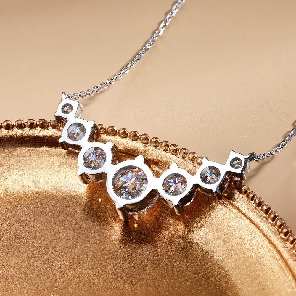 Smile Shape All Moissanite Pendant Necklace for Women 7-stone D Color Diamond Neck Chain S925 Sterling Silver Fine Jewelry