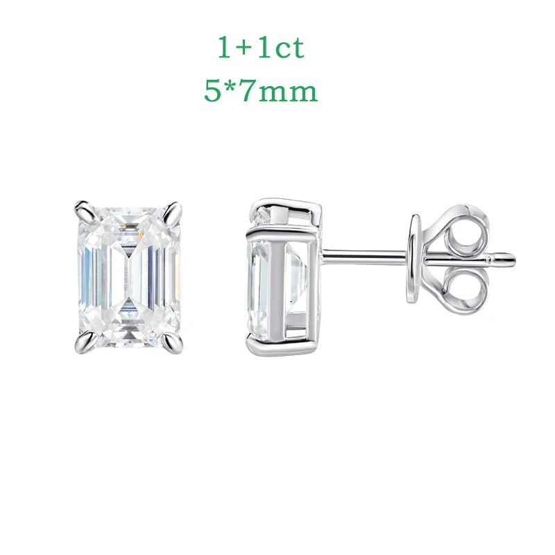 Smyoue 1CT 2CT 4CT Emerald/Radiant Cut Moissanite Stud Earrings for Women D Color Luxury Lab Diamond 925 Sterling Silver Jewelry