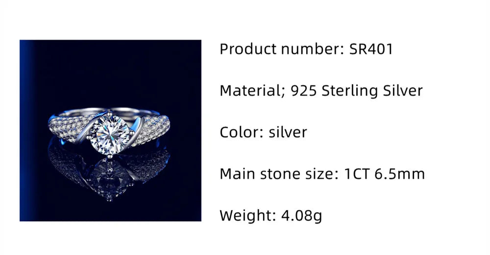 Tbestone Real Moissanite Diamond Ring D Color 1 CT925 Sterling Silver Fully Set Gemstones Beautiful Wedding Gift for Women