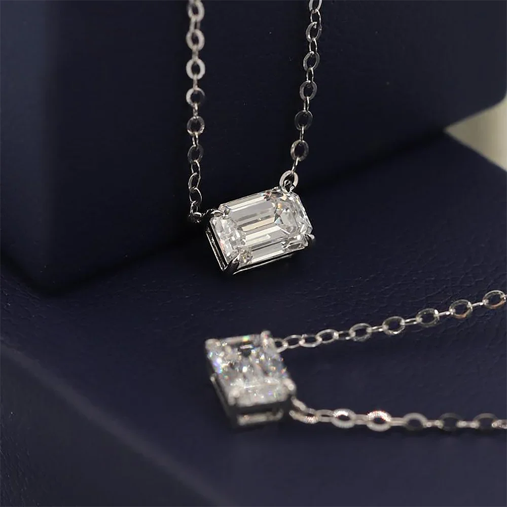 1/2/5carat Emerald Cut Moissanite Pendant Necklaces for Women 925 Silver Plated 18k Gold Rectangle Solitaire Diamond Neckchain