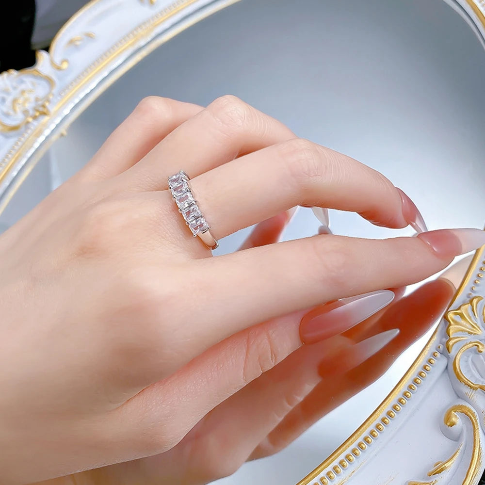 Wong Rain Simple 100% 925 Sterling Silver Lab Sapphire Gemstone Row Ring for Women Fine Jewelry Wedding Band Gifts Wholesale