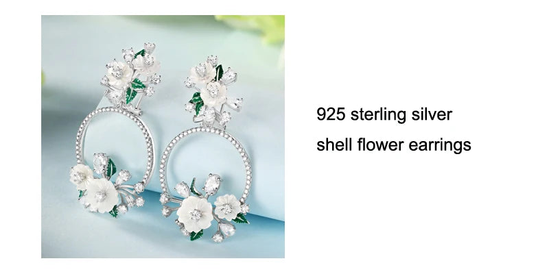 LAYA 925 Sterling Silver Fashion Natural Shell Flower Green Leaf Enamel High Quality Zircon Bracelet For Wedding Jewelry
